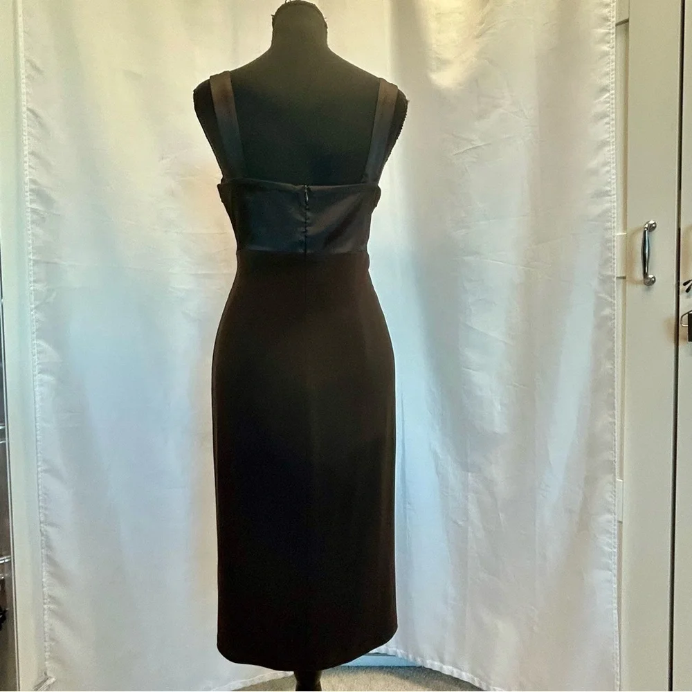 Joseph Ribkoff dark chocolate brown pleated ruched beaded sleeveless midi dress - Picture 5 of 15